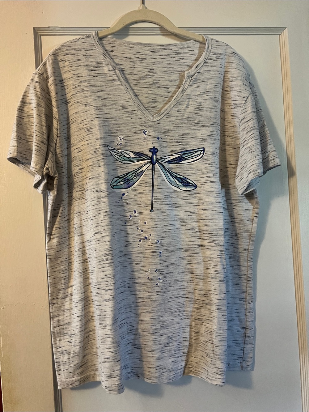 Heather Gray Dragonfly V-Neck Short Sleeve Tee
